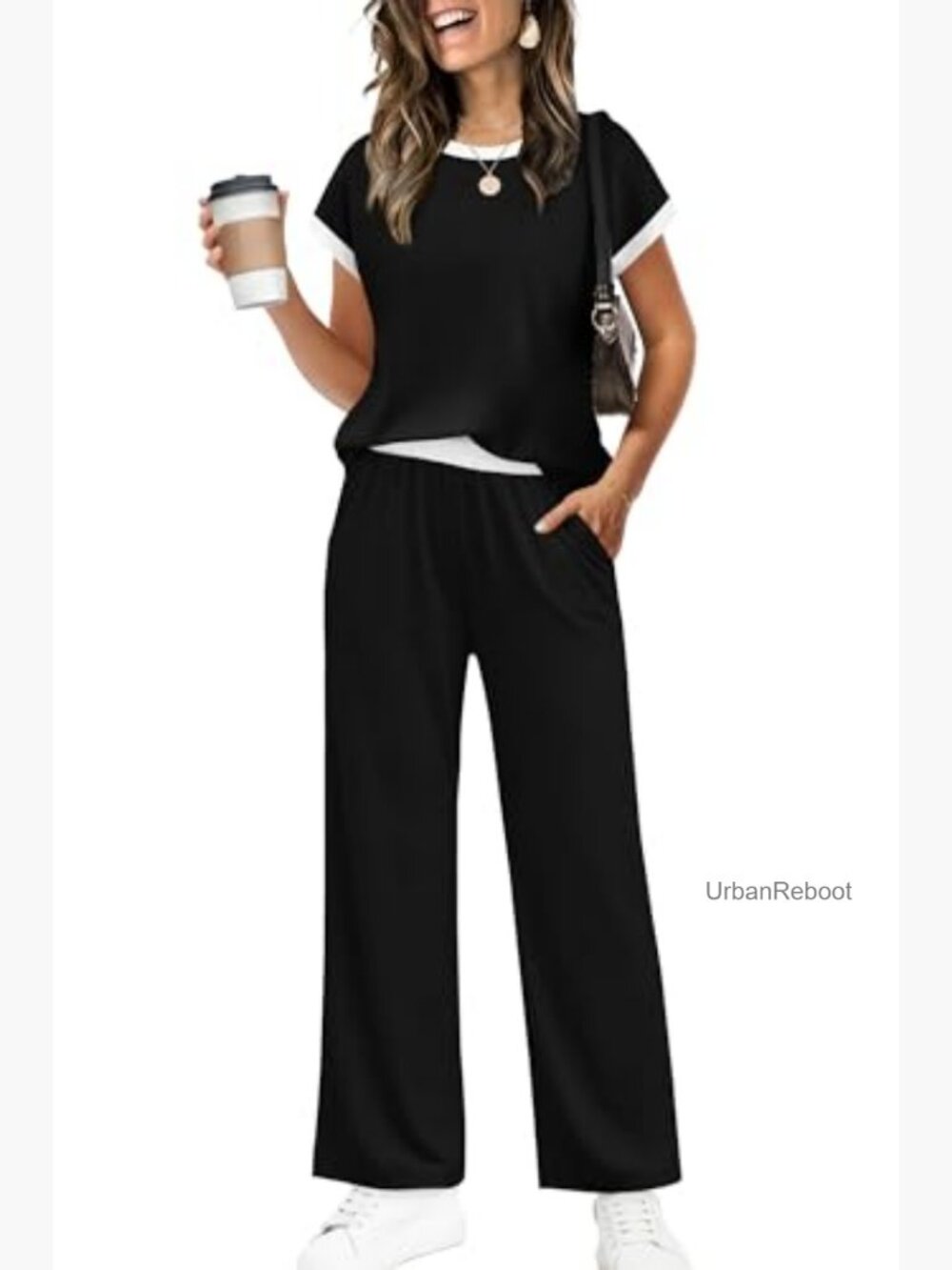 Two Piece Set with Wide Leg Pants and Tee - Picture 5 of 7